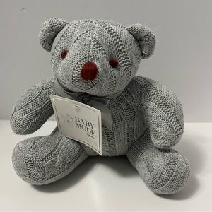 BABY MODE grey cable knit plush bear stuffed animal doll NWT toy